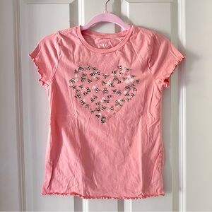 Peek Pink Floral Heart Save the Bees Girls Scalloped Crewneck T-Shirt